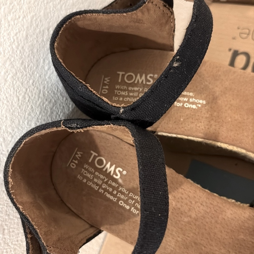 [TOMS] Black Canvas Strappy Open-Toe Espadrille Sandals Wedges Womens 10 w/ Box - Picture 10 of 16